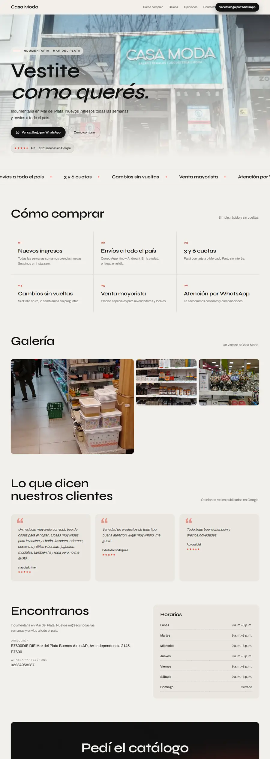 Muestra de web para Casa Moda