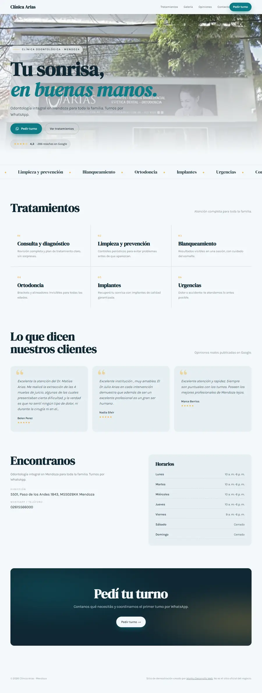 Muestra de web para Clínica Arias
