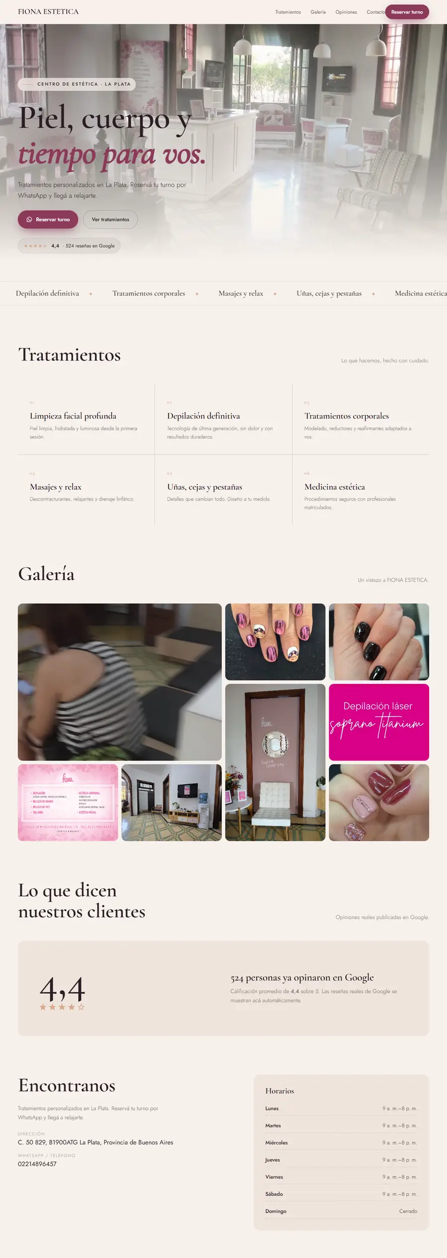 Muestra de web para FIONA ESTETICA