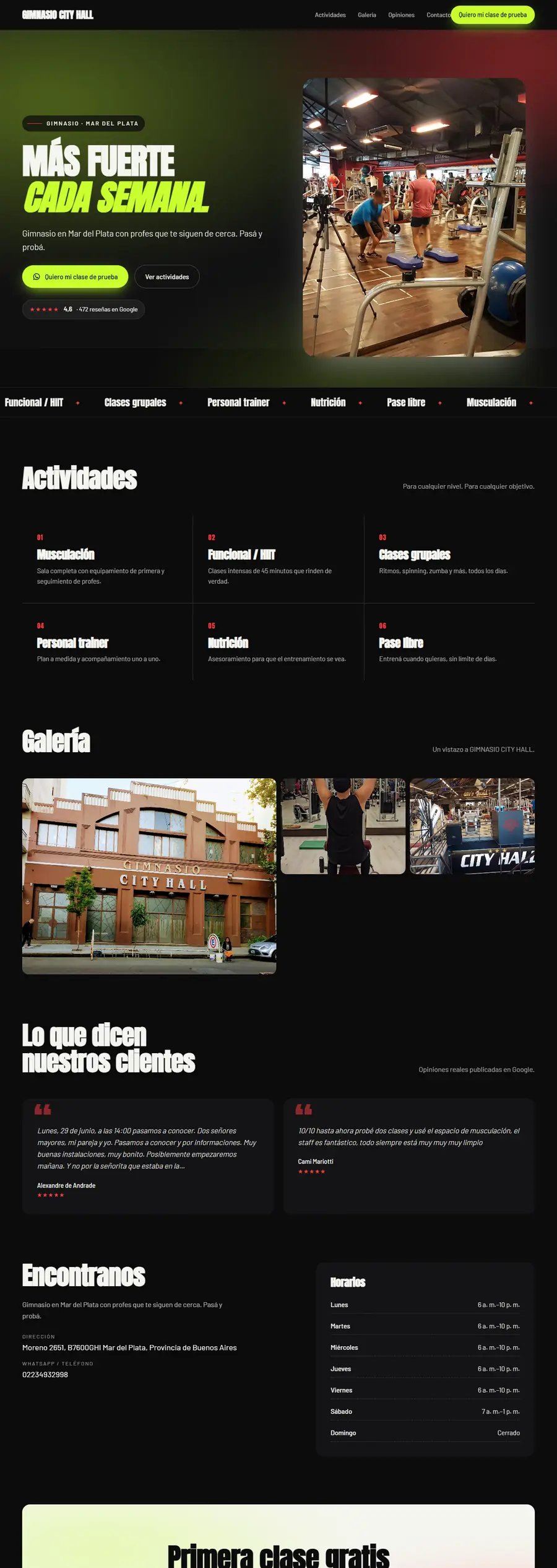Muestra de web para GIMNASIO CITY HALL