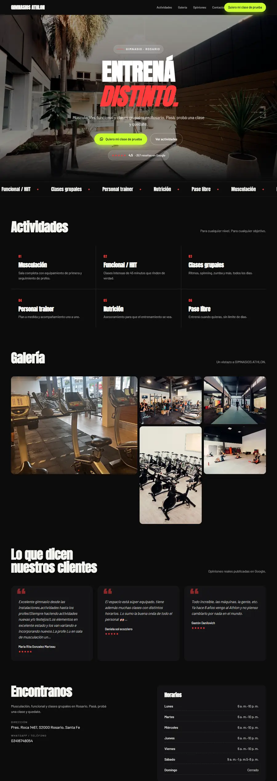 Muestra de web para GIMNASIOS ATHLON