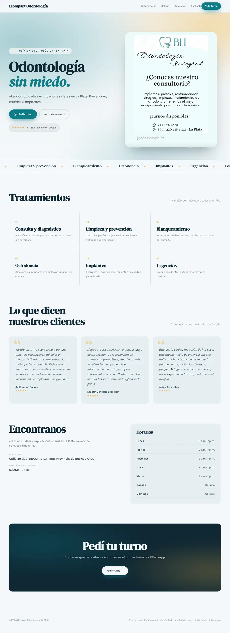 Muestra de web para Llompart Odontología