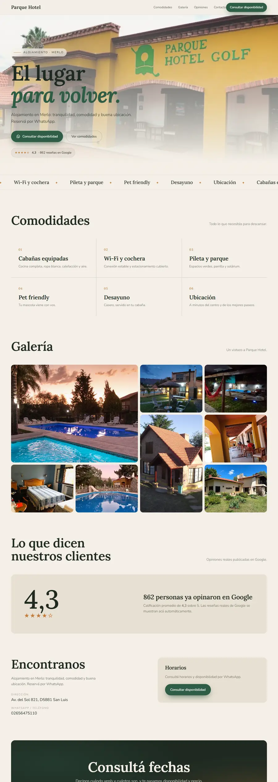 Muestra de web para Parque Hotel